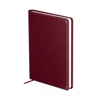 Ежедневник датированный 2026г., А6, 176л., твердый переплет, кожзам, BG "Nebraska. Dark red", красный 380104