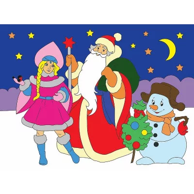 Холст с красками 18х24 см по номерам. Дед Мороз и его помощники (арт.ХК-7938)