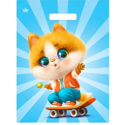 Пакет с прорубной ручкой ТИКО Кот на спорте 40*31 1136