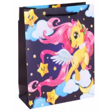 Dream cards Пакет подарочный с мат. лам. и глиттером 26х32х10 см (L) Единорог розовой гривой, 210 г ППК-5407