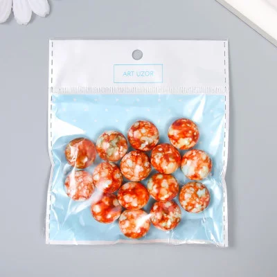 Бусины для творчества пластик "Мраморные. Оранжево-красный" набор 15 шт 1,7х1,7х1 см   9285328