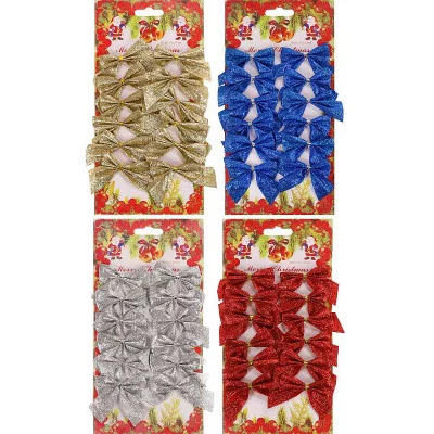 Новогоднее украшение. Набор ёлочных бантов, 12 шт "Диско" в ассортименте,  5.5*5 см НУ-2282