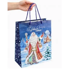 Dream cards Пакет подар. с мат.лам. и глит. 26 4х32 7х13 6 см (L) Дедушка Мороз 190г ППК-2338