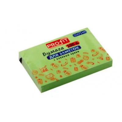 Бумага для заметок с клеевым краем ЗЕЛЕНАЯ ЗБ-5569 51х75 мм, 100л, ТМ Profit