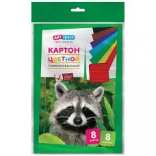 Картон цветной А4, ArtSpace, 8л., 8цв., гофрированный, в пакете с европодвесом Нк8-8г_18756