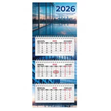 Календарь квартальный 2026 г., 3 блока, 3 гребня, бегунок, офсет, BRAUBERG EXTRA MINI, "Офис", 116782