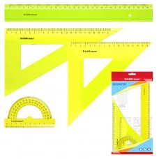 Набор геометрический большой пластиковый ErichKrause Neon, (линейка, 2 угольника, транспортир), желтый 49572