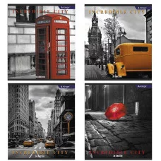 Тетрадь 36 л., А5, клетка, Alingar "Городские виды ", скрепка, офсет,  мелованный картон (стандарт),