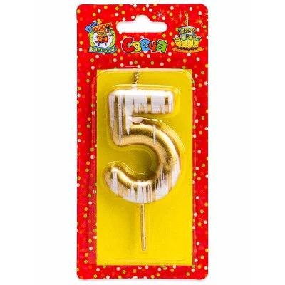 Свеча для торта.Шебби шик, Цифра 5, золотая С-2514