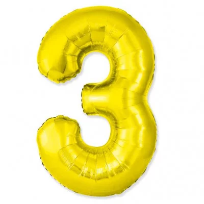 Шар (40\'\'/102 см) Цифра, 3 Slim, Золото, 1 шт. 901913O