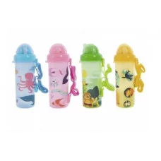 Бутылка для воды Alingar, детская, пластик, 500 мл, силиконовая трубочка, уплотнитель, карабин, ремешок, ассорти, "Удивительный мир" AL10488