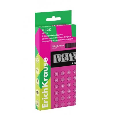 Калькулятор карманный 8-разрядов ErichKrause PC-987 Neon, розовый 1шт 62012