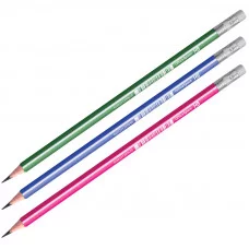 Карандаш ч/г OfficeSpace, HB, трехгран., заточен., пластиковый,с ластиком, корпус ассорти с полоской 269151