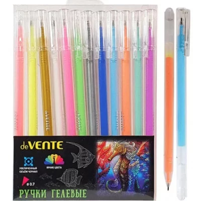 Набор ручек гель пастель 12цв "Kilometrico" 0.7мм корпус прозрачный е/п DEVENTE 5051017 088460