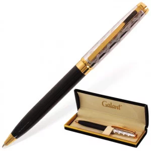 Ручка шариковая GALANT "Consul", подарочн.,корп.серебр.черн., золотистые детали, 140963,синяя