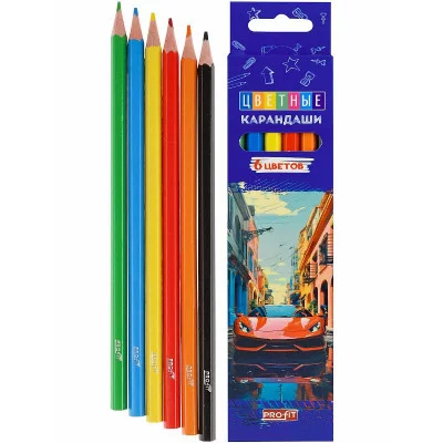 TM "Profit"Карандаши цв пл.2М,набор,гекс.6цв. АВТО (КЦ-4694) гриф.d=2,8мм,в к/к, КЦ-4694