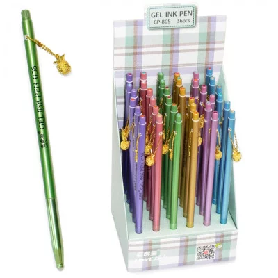 Ручка гелевая синяя, корпус ассорти, подвеска-яблоко GP805A