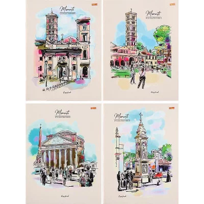 TМ"Remix"Тетрадь КЛЕТКА 96л. АКВАРЕЛЬНЫЕ ГОРОДА (96-1827) обл- мелов.картон, второй блок ПП-00200346