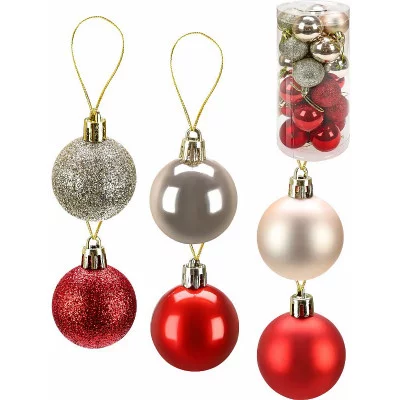 Набор ёлочных шаров 25 шт Новогоднее настроение, 4 см, золотой /красный (мат, глянец, глиттер, морозный узор) НУ-3436