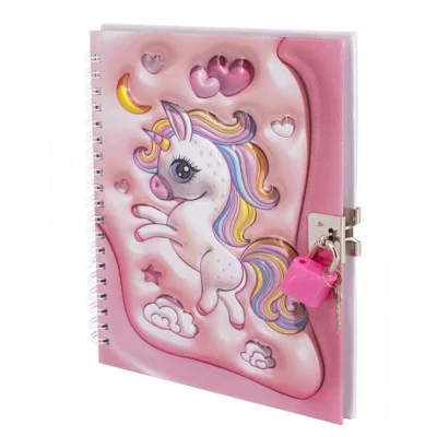 Подарочный блокнот 11,0 см * 15,0 см , гребень, Alingar, ламинация, конгрев, эффект 3D, замочек, 45 л., клетка, "Милый единорог" AL11707