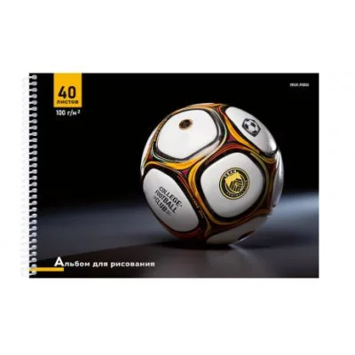 Альбом для рисования А4 40л. ФУТБОЛЬНЫЙ МЯЧ - 12 (40-2193) цвет.спир.1 диз в спайке,офс 40-2193