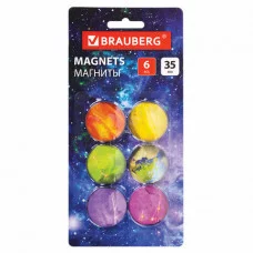 Магниты стеклянные 35 мм, НАБОР 6 шт., "3D-Планеты", BRAUBERG Glass, круглые, блистер, 272517
