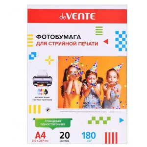 Фотобумага для струйной печати A4, 20 л, 180 г/м², глянцевая односторонняя, в пластиковом пакете с европодвесом 2042900