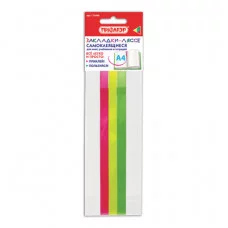 Закладки-ляссе "НЕОН" для книг А4 (длина 38 см) ПИФАГОР, клейкий край, 3 ленты, 111646