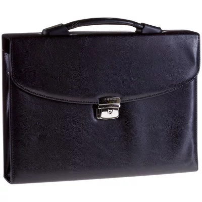 Уценка ЦАРАПИНА Портфель OfficeSpace "Pulsar" кожзам, черный, 3 отделения метал. замок с ремнем Спейс 162179