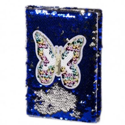 Подарочный блокнот А5, 7БЦ, Alingar, пайетки, аппликация, линия, 60 л. Бабочка синий AL9071