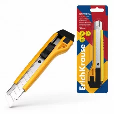 Нож канцелярский ErichKrause Universal, с автоматической фиксацией лезвия, 18 мм, желтый  19149