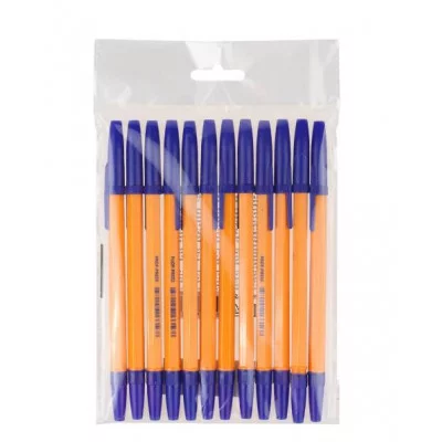 Набор ручек шариковых, "ПРОФИ FLAT" 12 шт.,СИНИЕ ЧЕРНИЛА (НР-3357) оранжевый корпус 150мм, d=1,0 мм НР-3357