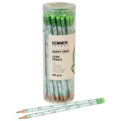 Карандаш чернографитный, корпус дерев. LOREX KIDS V-TYPE HAPPY FROG НВ с ластиком заточенный трехгранный тубус принт на корпусе 251077