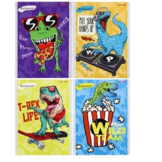 БЛОКНОТ А6 24л. КЛЁВЫЕ ТИРАННОЗАВРЫ - 2 (Б24-6803) ассорти, на скрепке, цвет.мелов.обл,р-р 101,5х136 Б24-6803