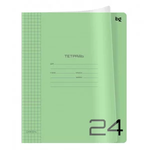 Тетрадь 24л. клетка BG "UniTone. Green", пластиковая прозрачная обложка 379171