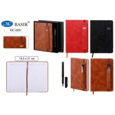 Ежедневник+гелевая ручка в подарочной упаковке: материал кожезаменитель, цветной, на резинке с чехло МС-6891