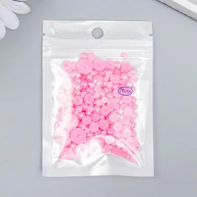 Декор для творчества пластик "Половинки бусин. Ярко-розовый перламутр" d=3-10мм, набор 10 гр   74595