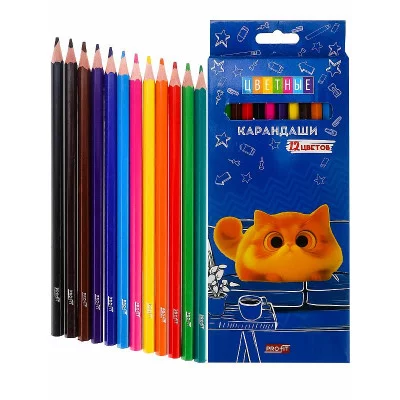 Карандаши цветные 12цв. КОТЕНОК МЯУ гриф. d=2,8мм TM "Profit" КЦ-2621
