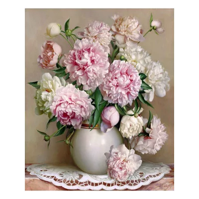 Алмаз мозаика (клас.) 30х40 см, с подр., с полн. заполн. (30цв) Нежные пионы (Арт. НД-0427)