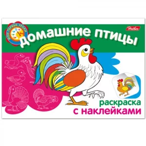 Раскраска книжка 4л А5ф с НАКЛЕЙКАМИ на скобе Мои первые уроки-Домашние птицы-