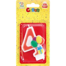 Свеча для торта Весёлый праздник красная Цифра 4 С-5918