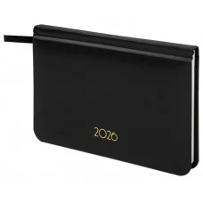 Еженедельник датированный 2026, МАЛЫЙ ФОРМАТ 95х155 мм, А6, BRAUBERG "Select", балакрон, черный, 117193