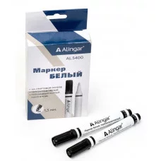 Маркер перманентный, белый, Alingar, перезаправляемый, пулевидный, 1,5мм AL5400