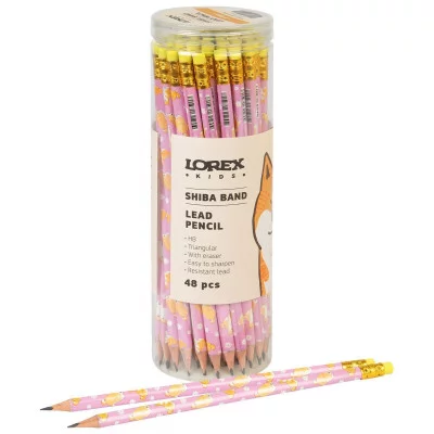 Карандаш чернографитный, корпус дерев. LOREX KIDS V-TYPE SHIBA BAND НВ с ластиком заточенный трехгранный тубус принт на корпусе 251080