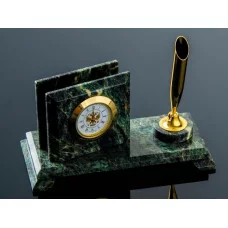 Набор настольный "Мини", с часами, 13х6х8 см, змеевик 493221