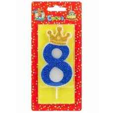 Свеча для торта Царская, синяя с глиттером Цифра 8 С-8365