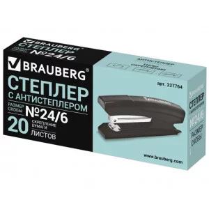 Степлер №24/6, 26/6 BRAUBERG "Black Jack", до 20 листов, антистеплер, черный, 227764
