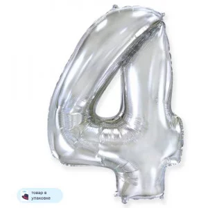 Шар (40\'\'/102 см) Цифра, 4, Серебро, 1 шт. в уп. B901764P