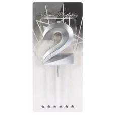 Свеча для торта Серебряный стиль Цифра 2 С-2974