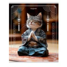 Тетрадь КЛЕТКА 48л. АЗИАТСКИЕ КОТИКИ (Т48-6476) ,серебро, 5+0, лён Т48-6476